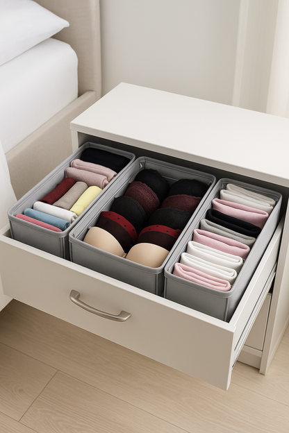 3 'lü Katlanabilir Telli Çekmece Dolap Düzenleyici Set Çekmece Organizeri Saklama Kutusu